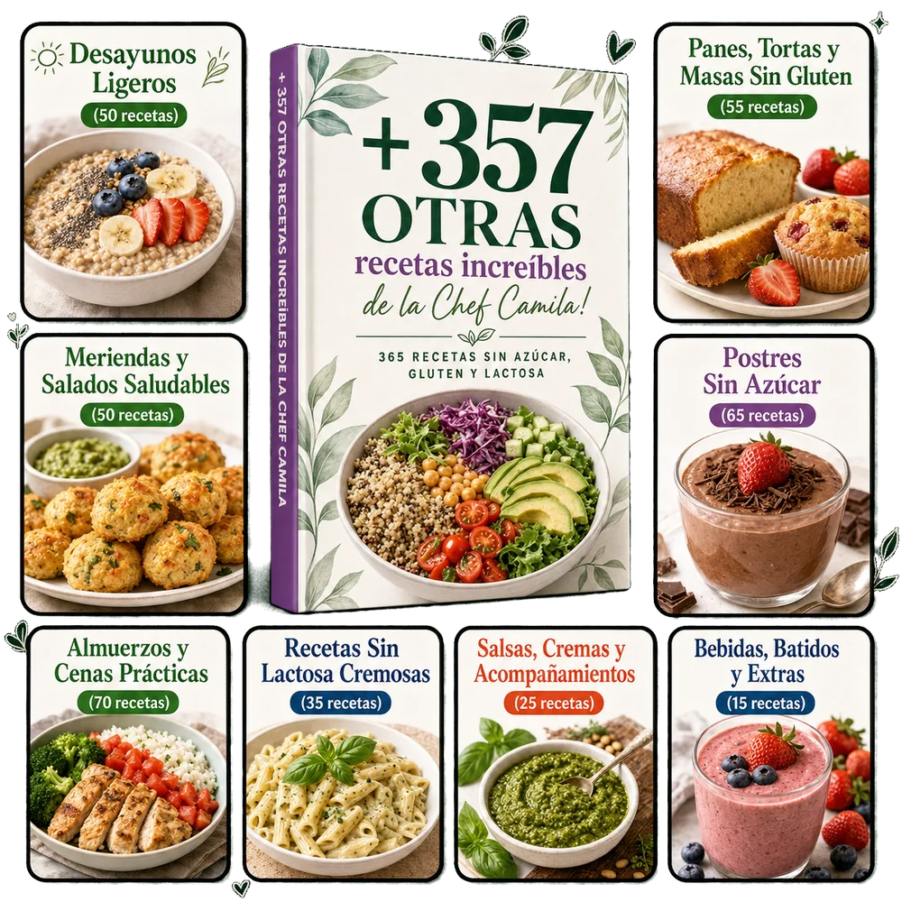 Mosaico con vista previa de las 357 recetas extra de la Chef Camila